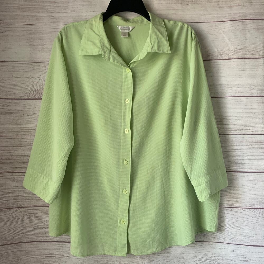 C.J. Banks Green Gingham Button Up Shirt 3/4 Sleeves Size 2X